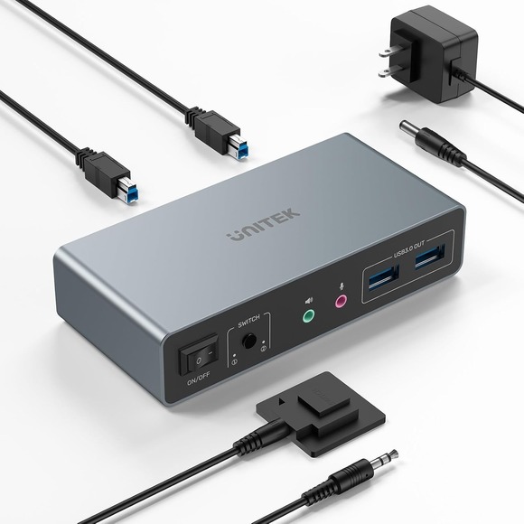 UNITEK KVM Switch Dual Monitor HDMI DP 4K@60Hz 3 USB‎ Ports 2PC Audio Sharing